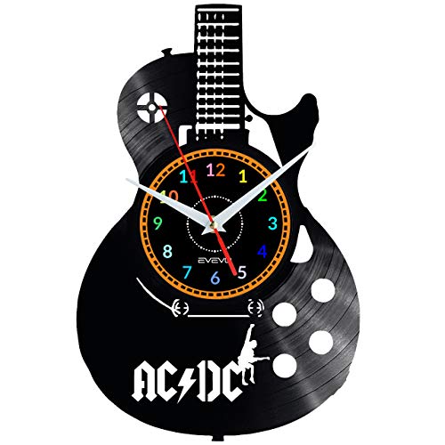 EVEVO ACDC AC-DC Wanduhr Vinyl Schallplatte Retro-Uhr Handgefertigt Vintage-Geschenk Style Raum Home Dekorationen Tolles Geschenk Uhr ACDC