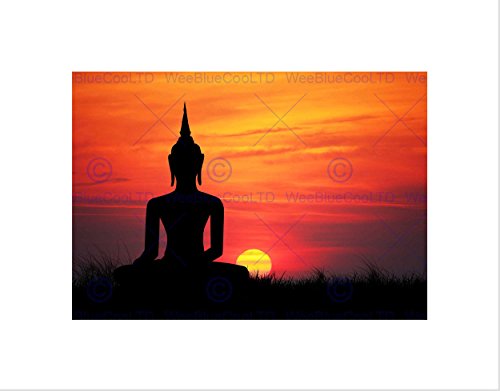 Wee Blue Coo Wandbild mit Buddha-Silhouette und Sonnenuntergang