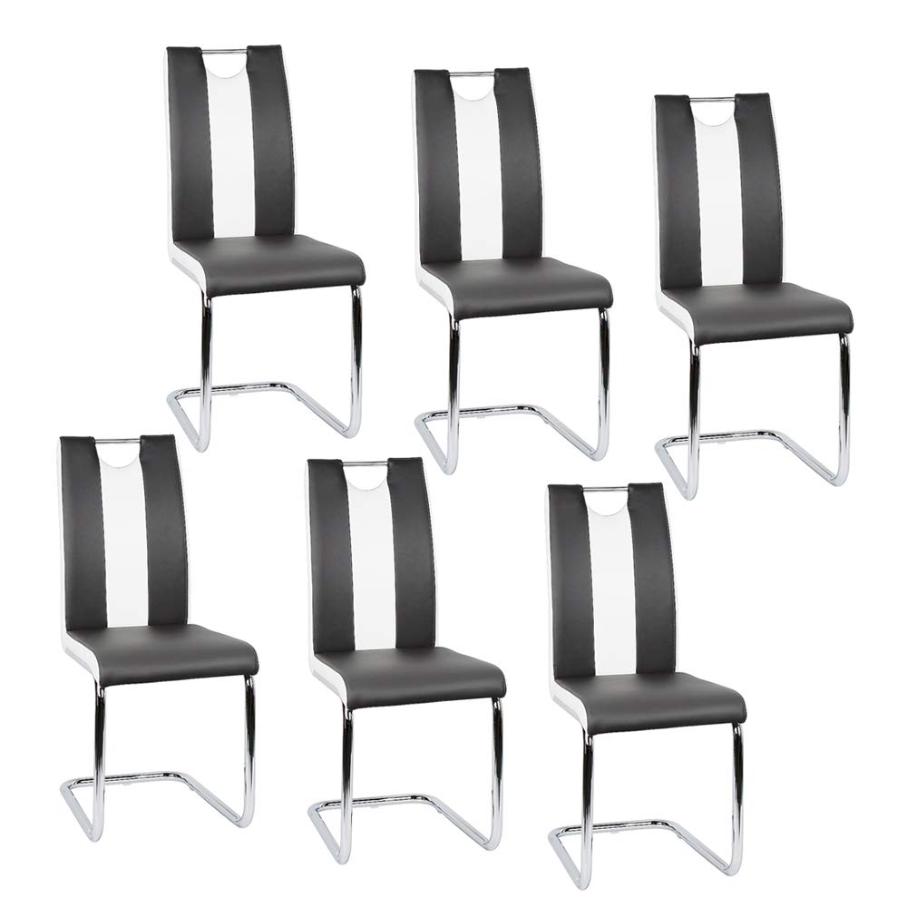 Esszimmerstuhl mit Hoher Rückenlehne, Schwingstuhl Set, 6-er Set, Schwarz + Weiß