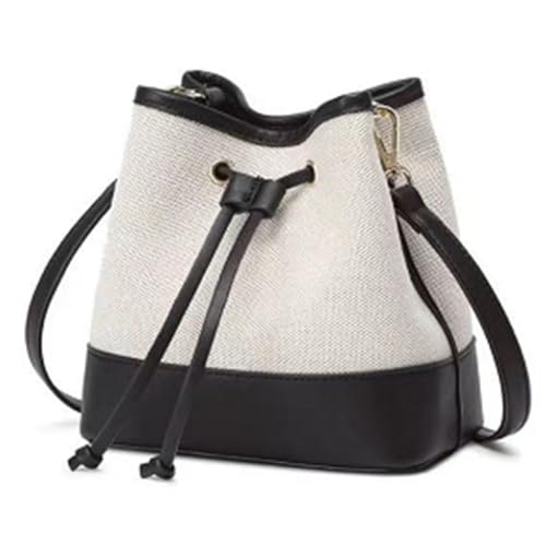 Qilmal Stilvolle Damen Kontrastfarbe Eimer Tasche geräumig & vielseitig Handtasche Tote Verstellbarer Schultergurt für verschiedene Anlässe, schwarz / weiß