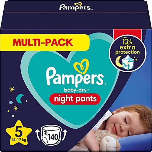 Pampers Baby-Dry Night Windelhöschen, Größe 5, 140 Windeln, 12-17 kg, Pampers Night Pants bieten zusätzlichen Schutz die ganze Nacht
