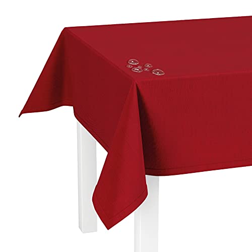 LILENO HOME Tischdecke abwaschbar [140x220cm] in Rot - Gesäumte Polypropylen Gewebe Tischdecke wasserdicht mit Fleckschutz