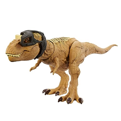 Jurassic World Tyrannosaurus T-Rex Dinosaurier Spielzeug mit Geräuschen, Jagen und Zermalmen Actionfigur, doppelte Kaubewegung und Tracking-Ausrüstung, digitaler Spielspaß, HNT62