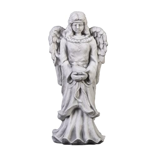 gartendekoparadies.de Liebevolle Engel Figur mit Taube aus Steinguss, frostfest Grabdeko