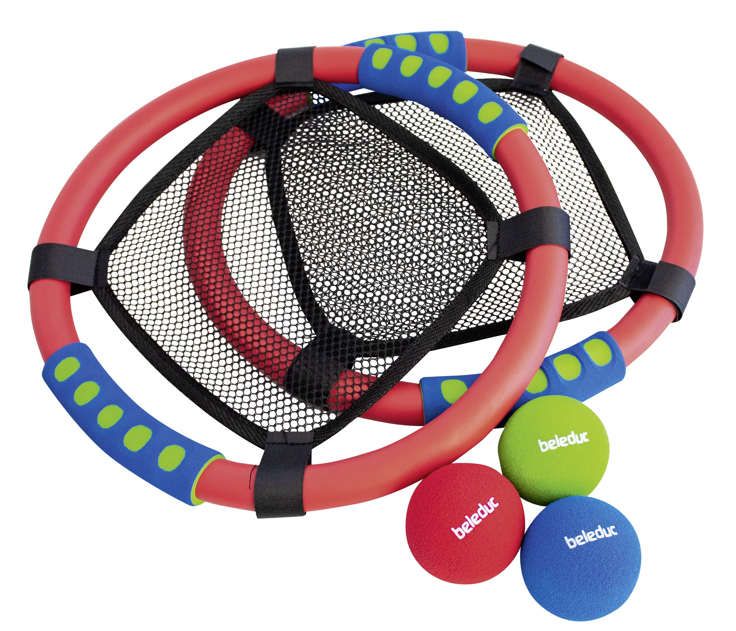 Beleduc Handtrampolin Net Ball | Indoor/Outdoor | Weiche Soft-Griffe | Inkl. 3 Bällen | Trainingsgerät für Hand-Augen-Koordination