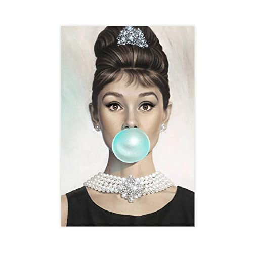XXJDSK Poster auf Leinwand drucken Moderne Druckkunst Audrey Hepburn Bubble Gum Sport Landschaft Büro Zimmer Dekor Geschenk 30x40cm Kein Rahmen