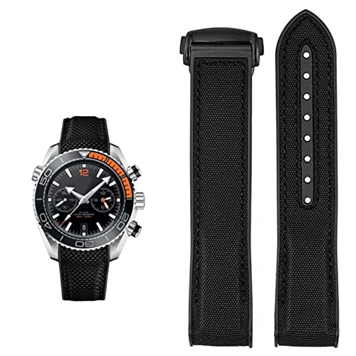 WIKUNA Uhrenarmband für Omega 300 SEAMASTER 600 PLANET OCEAN Silikon Nylon Armband Uhrenzubehör Uhrenarmband Kette 20 mm 22 mm Gürtel (Farbe: Schwarz BK, Größe: 20 mm)