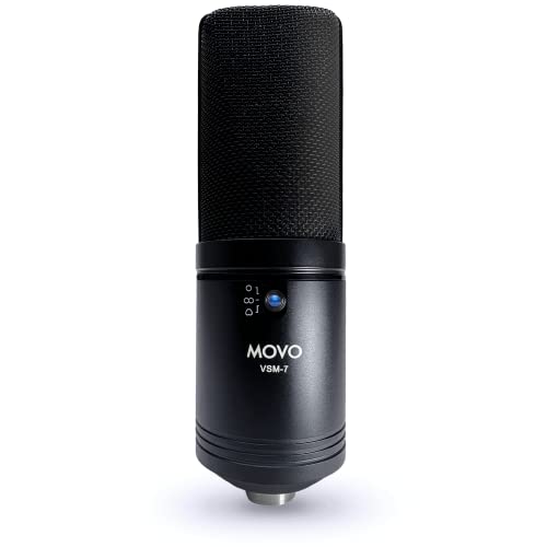 Movo VSM-7 Großmembran XLR Multi-Pattern Studio Kondensator Mikrofon mit Shock Mount, Pop Filter und Kabel - für Gesang, Podcasting, Instrumente