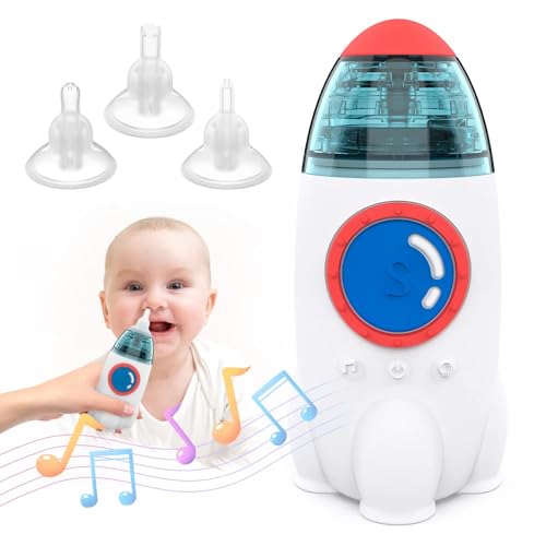 Nasensauger Baby, Nasensauger Baby Elektrisch mit Bunten Lichtern und Musik, Baby Nasensauger mit 3 Verschiedene Nasensaugerspitzen, Cartoon Rocket Design Nasensauger