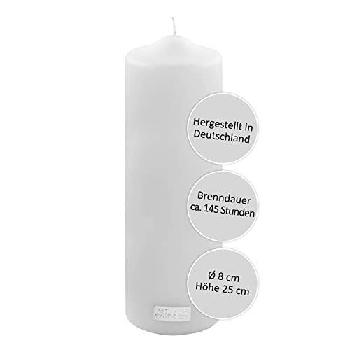 FINK Stumpen Kerze weiß - Deko Wohnzimmer - Brenndauer ca 145 Stunden H 25 cm