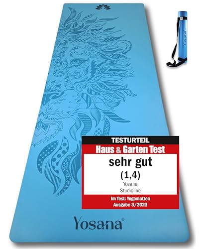 Yosana Yogamatte rutschfest aus Naturkautschuk - Yoga Matte mit Ultra Grip Oberfläche zur besseren Haftung - 4mm dicke Gymnastikmatte inkl. Tragegurt - 183 x 68 cm