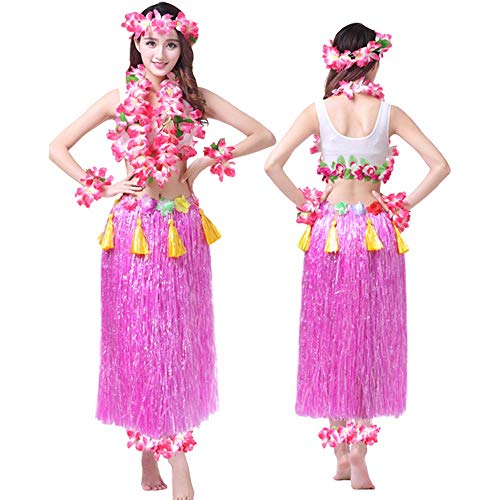 G-like Hula Tanz Kleid Kostüm - Hawaii Tanzkleid Grasrock Zubehör Sexy Outfit Kleidung Set Verzierung Quasten Blumen Party Cosplay Maskerade Strandurlaub für Damen Mädchen - Kunststoff 8 In 1 (Rosa)