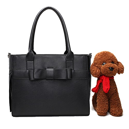 YOUJIA Reise & Transport für Hunde Trageboxen Tragetaschen PU-Leder Handtasche Reise Hundetasche (Schwarz, 41 * 33 * 28cm)