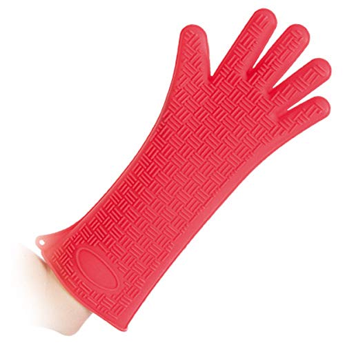 Top-Hitzeschutzhandschuh-Lang, Premium-Silikonhandschuhe, Ofenhandschuh, Backhandschuh, hitzebeständig bis 250°C, rot, Größe:43cm