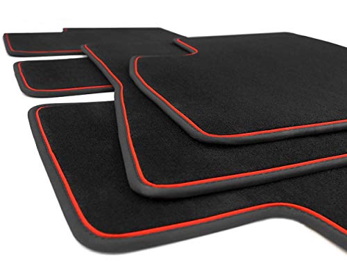 kh Teile Fußmatten Model 3 Premium Automatten Zubehör Tuning Sport, (Zierband Rot) Komplett-Set Velour schwarz