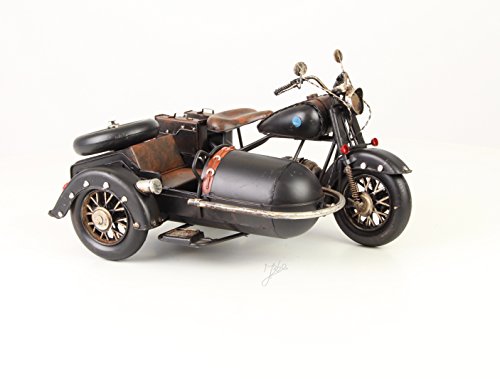 Deko Blech Motorrad mit Beiwagen Modell Retro Vintage Nostalgie Länge 32,1 cm