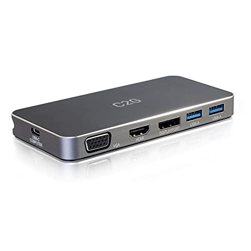 C2G USB-C Dockingstation mit HDMI, DisplayPort, VGA, USB-A 3.0 und USB-C Hub. Video, Audio Mehrere Bildschirme Chrome