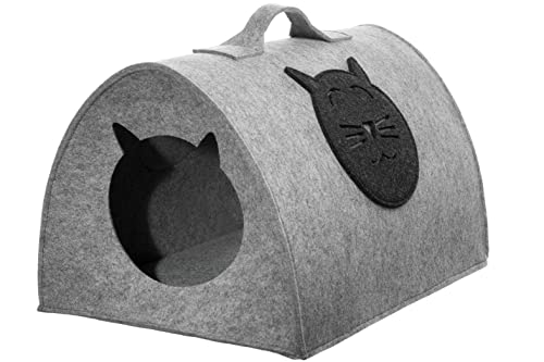 Filz Katzenhöhle Spielzeug – Faltbare Kuschelhöhle für Katzen zum Schlafen, Verstecken, Toben und Kratzen Größe L