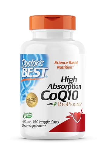 Doctor's Best High Absorption CoQ10 mit Bioperine (Coenzym Q10), 400mg, 180 vegane Kapseln, Laborgeprüft, Glutenfrei, Sojafrei, Vegetarisch