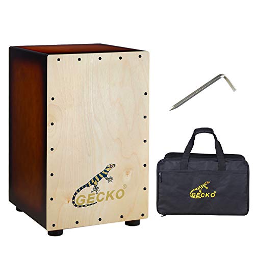 GECKO Cajon Box Schlagzeug-Box aus Holz, mit internen verstellbaren Gitarrensaiten, 2 Jahre Garantie