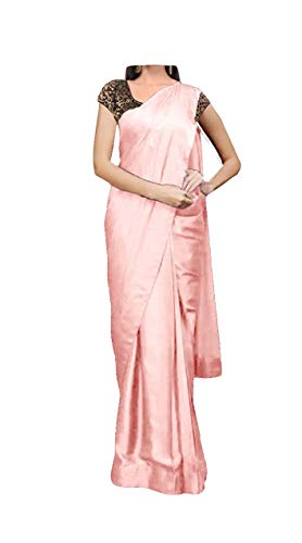 ABN Fashion Damen-Bluse, indisch, ethnisch, traditionell, Satin, Saree, Hochzeitsgeschenk, Sari, mit ungenähter Bluse, babyrosa, Einheitsgröße