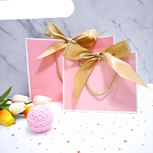 Hübsche rosa Geschenktüte, Geschenkbox, Ornament, Pyjama, Buch, schwarzer Griff, mit Schleife, Papierbox, Kraftverpackung, rosa, weißer Rand, 10 Stück, 23 x 18 x 10 cm