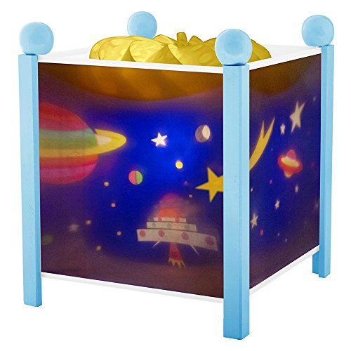 Trousselier - Weltraum - Nachtlicht - Magische Laterne - Ideales Geburtsgeschenk - Farbe Holz blau - animierte Bilder - beruhigendes Licht - 12V 10W Glühbirne inklusive - EU Stecker