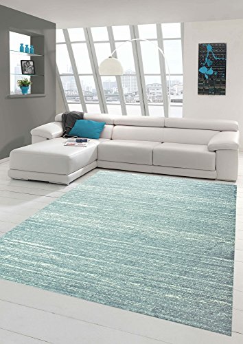 Traum Designer und Moderner Teppich Wohnzimmerteppich Kurzflor Uni Design in Blau Größe 80x150 cm