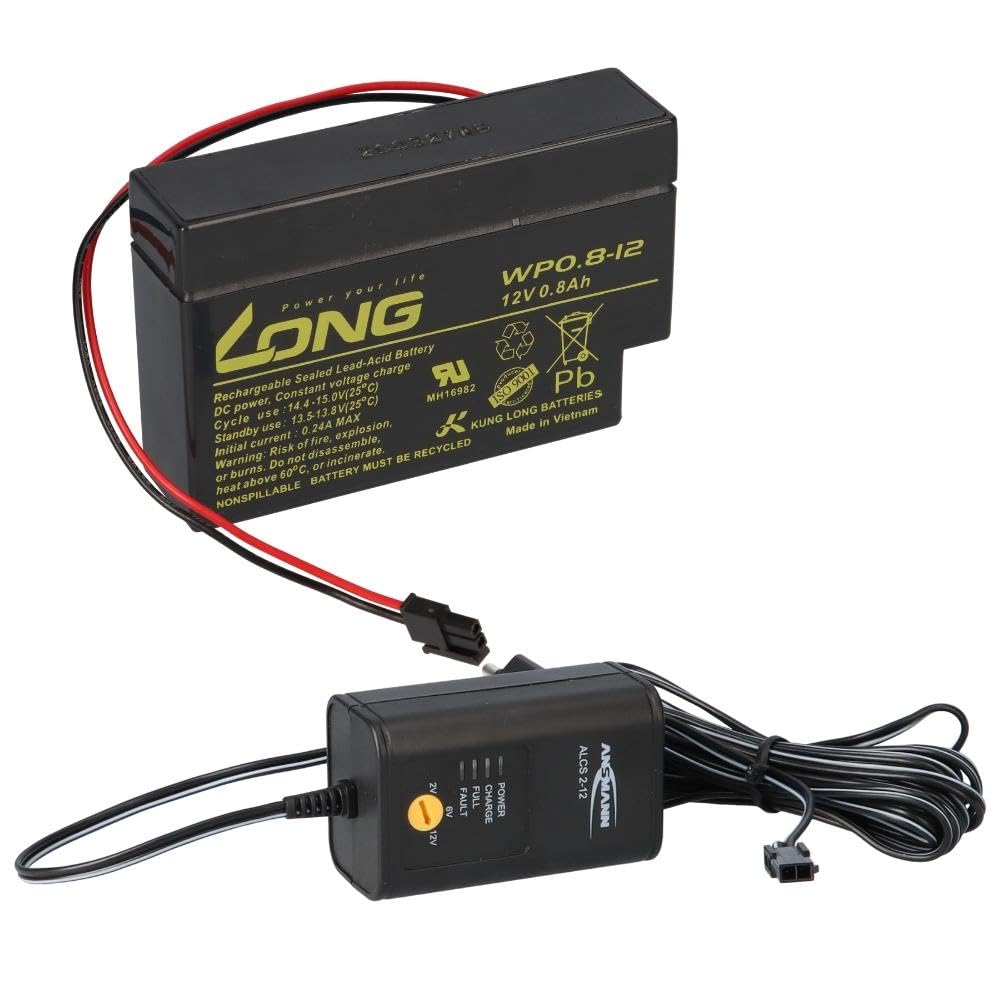 Kung Long WP 0.8-12 12V 0,8Ah Long AMP Stecker AGM Blei Batterie Rolladen (1x Long + Ladegerät)