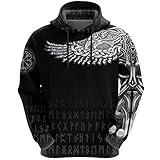 WLXW 2020 Vintage Odin Rune 3D-Gedruckter Hoodie, Nordische Mythologie Viking Tattoo Pagan Pullover, Mode Herbst Langarm Neutral Street Sweatshirt,Hoodie,6XL