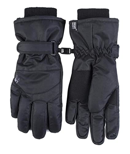 Heat Holders - Herren Extra Warm Wasserdicht Schwarz Skihandschuhe mit Klettband und Innenhandschuh (L-XL, Schwarz)