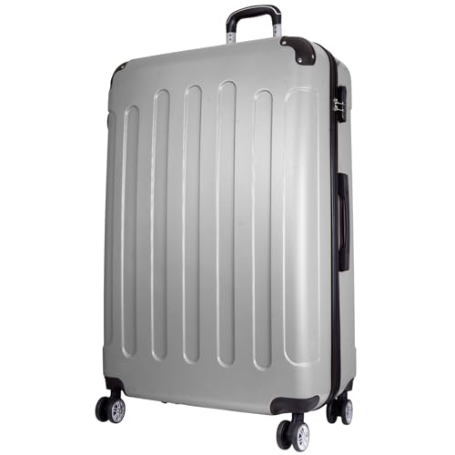 Trendyshop365 Koffer und Koffer-Set 3-teilig Avalon Hartschale 4 Räder Zahlenschloss (Silber, großer Reisekoffer - Größe XL)
