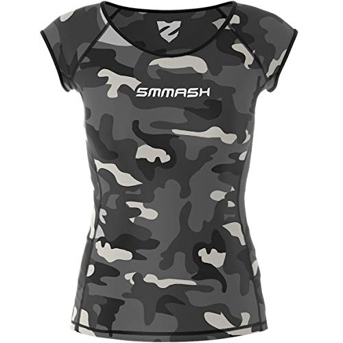 SMMASH X-WEAR CAMO Damen Compression T-Shirt, Sport Funktionsshirt für Crossfit, Fitness, Yoga, Gym Fahrrad, Kurzarm Sportshirt, Atmungsaktivees Laufshirt, Sportoberteile (S)