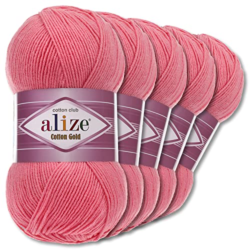 Alize 5 x 100 g Cotton Gold Premium Wolle| 39 Farben Sommerwolle Garn Stricken Amigurumi (33 | Candypink)