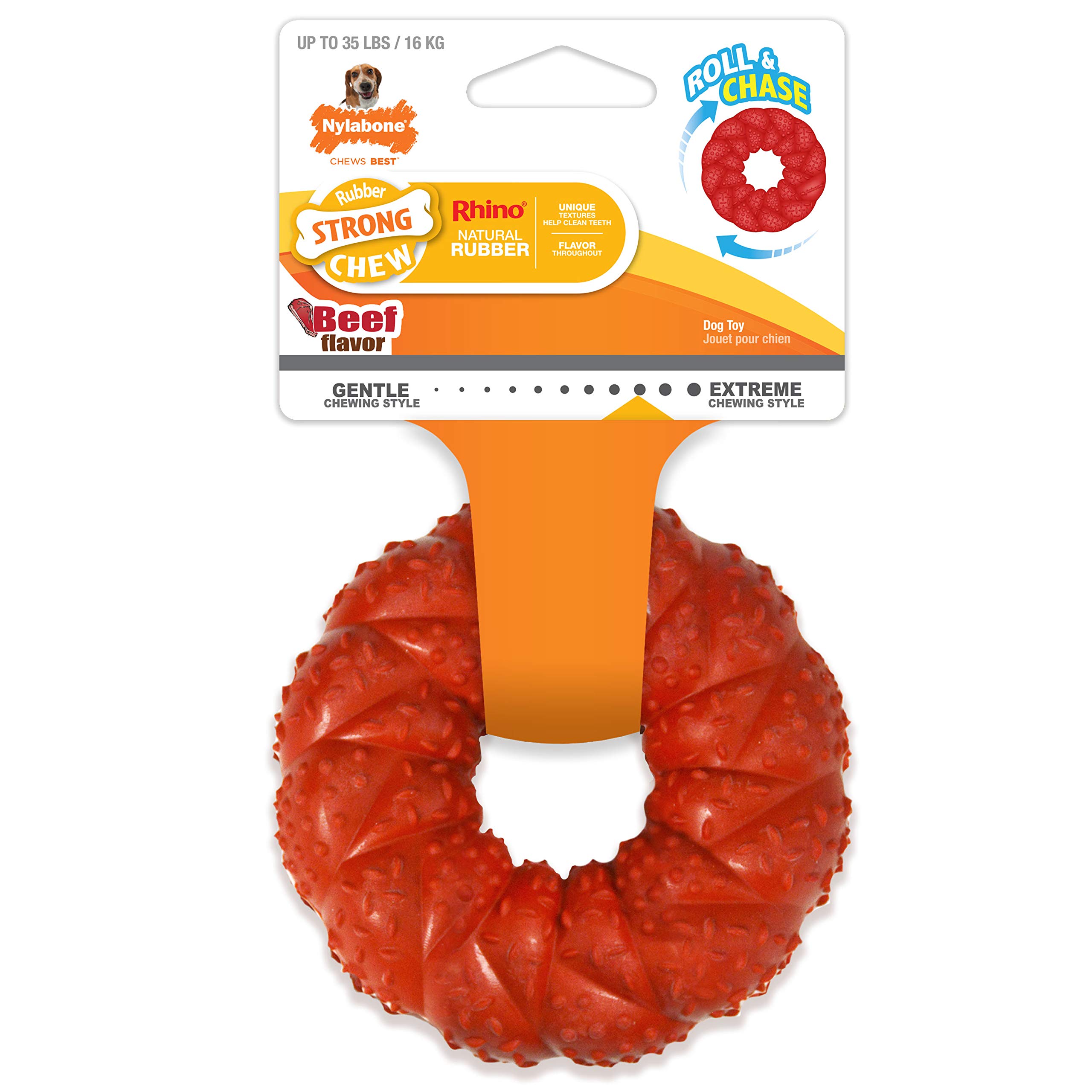 Nylabone Roll & Chase Natural Rubber Strong Chew Beef Flavor Toy for Dogs