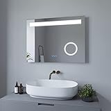 AQUABATOS 80x60cm Badspiegel mit Beleuchtung Badezimmerspiegel LED Lichtspiegel Wandspiegel. Touch-Schalter Dimmbar,Schminkspiegel, Kaltweiß 6400K, Warmweiß 3000K, Spiegelheizung, IP44, CE