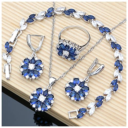 Ohrringe 925 Silber Schmuck Multicolor Steine ​​Kubikzirconia Schmuck Sets for Frauen Ohrringe/Anhänger/Halskette/Ring/Armband Ohrringe silber 925 (Color : Blue, Size : 6)