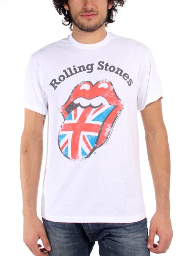 Rolling Stones T-Shirt Union Jack im Used-Look, Weiß, Weiß, Mittel