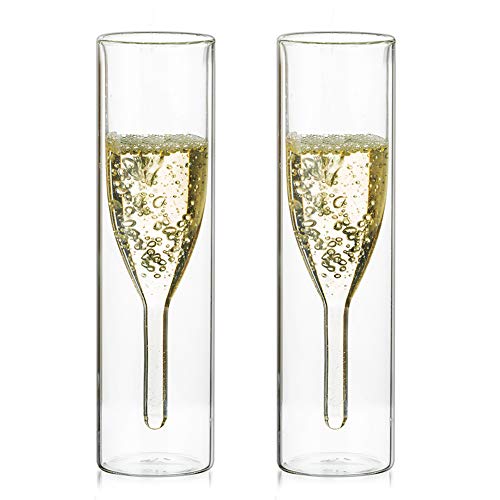 Sziqiqi Massive Doppelwandige Champagnerglas Kristallgläser, Classics Tulip Goblet Stemless Clear Glass Cups, Mundgeblasene Toastgläser für Hochzeiten, Partys, Bars, Doppelwandigen