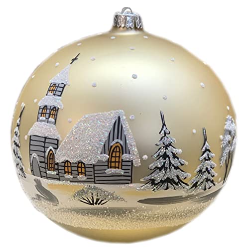 Weihnachtskugel Christbaumkugel 15 cm Celebration Edition 18 Winterlandschaft Gold Creme handbemalt mundgeblasen inkl. Ständer