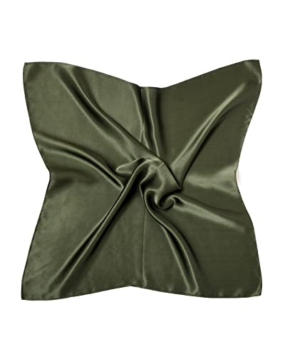MayTree Seidentuch, buntes Halstuch für Damen, Nickituch aus 100% Maulbeer-Seide, quadratisch einfarbig 53x53 (Waldgrün)