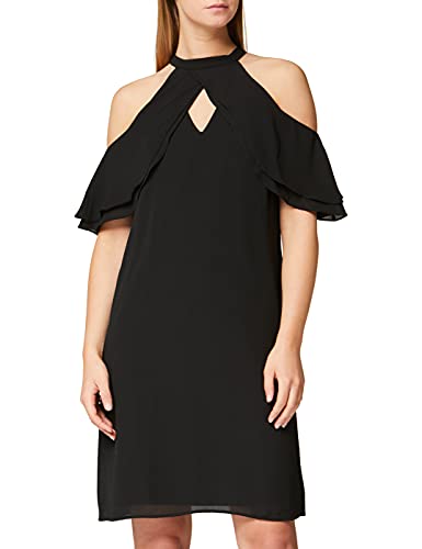Amazon-Marke: TRUTH & FABLE Damen Midi Chiffon-Kleid mit A-Linie, Schwarz (Black), 34, Label:XS