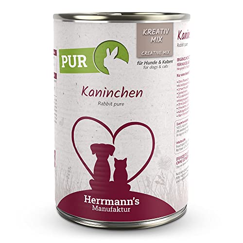 Herrmann's - Kreativ-Mix Kaninchen | Reinfleisch - 12 x 400g - Nassfutter - Für Hund & Katze