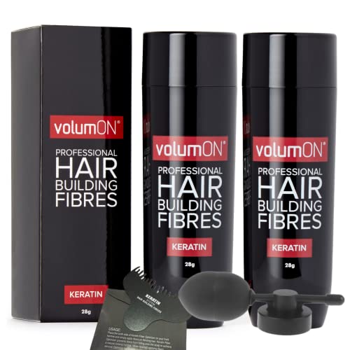 Haarfasern x2 VOLUMON Keratin-Haaraufbaufasern für dünner werdendes Haar – kaschiert sofort dünner werdende Bereiche für volleres dickeres Haar – für Männer und Frauen 28 g x 2 + Optimizer & Applikator (weiß)