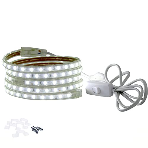 FOLGEMIR 5m LED Band mit Schalter, High Power 5050 SMD Kalt Weiß Lichtleiste, 60 Leds/m Strip, 220V 230V helle Beleuchtung, IP65 wasserdicht