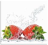 ARTland Spritzschutz Küche aus Alu für Herd Spüle 60x55 cm (BxH) Küchenrückwand mit Motiv Essen Obst Früchte Erdbeeren Wasser Modern Hell Rot T5SP