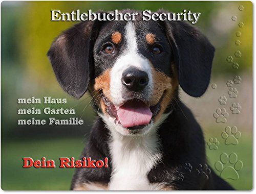 Merchandise for Fans Warnschild - Schild aus Aluminium 30x40cm - Motiv: Entlebucher Sennenhund Security (03)