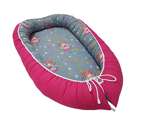 Babymajawelt® multifunktionales Babynest Bettverkleinerung (90 x 55 cm) Baby - Reisebett Nestchen für Neugeborene (Tänzer-Fee pink)