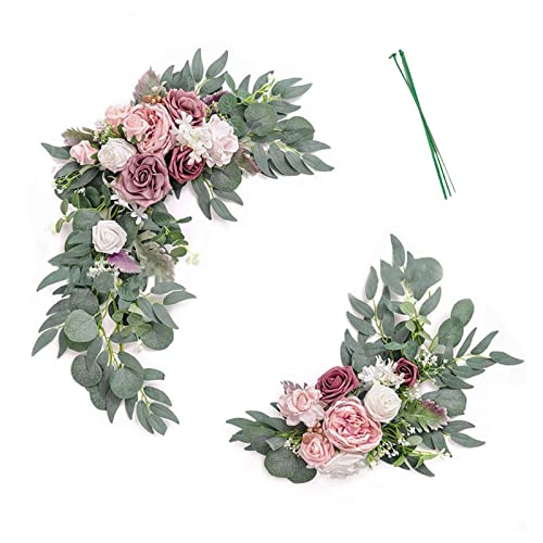 QLINDGK Hochzeits-Blumen-Girlande, 2 Stück, Hochzeitsgrußschild, Blumendekoration, dekorative Blumengirlande für Hochzeitszeremonie und Empfangsarrangement, rosa