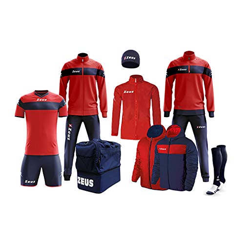 Zeus Marke Box Apollo Komplett-Set bestehend aus Trainingsanzug, Relax-Overall, Socken, Zuccoto, Tasche, Fußball, Home Shop Italien (Rot-Blau, L)